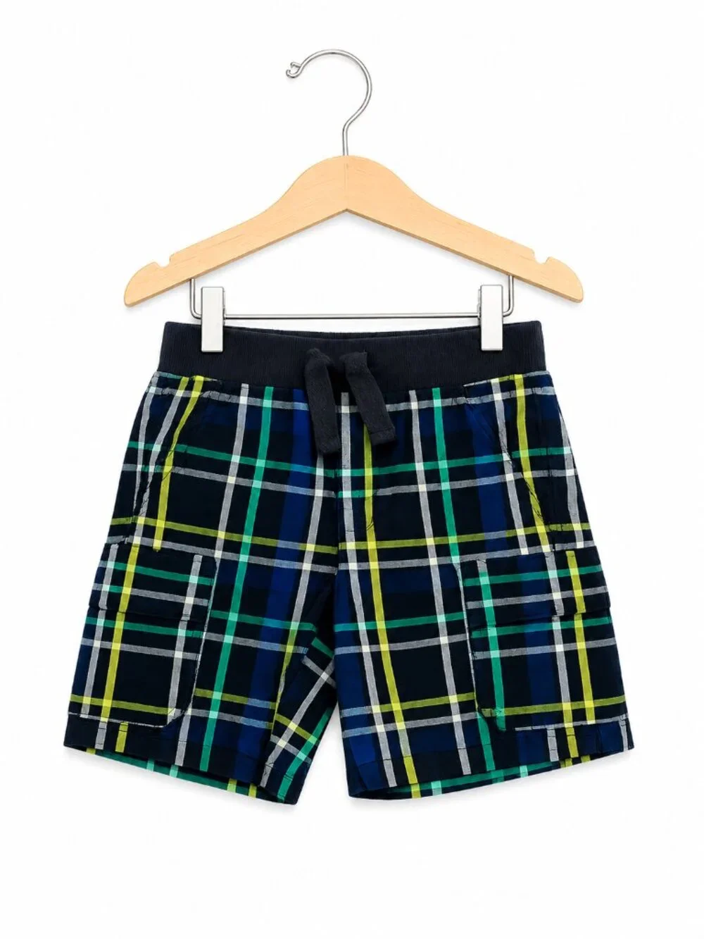 Gymboree Boys Shorts Sz 2T Deep Sea Adventure Pull On Cargo Plaid Blue Green NEW